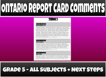 Preview of Ontario Report Card Comments - Grade 5 - ALL SUBJECTS (NEW 2023 LANGUAGE CURR.)