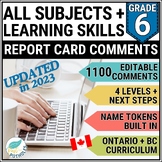 Ontario Report Card Comments Grade 6 ALL SUBJECTS & Learni