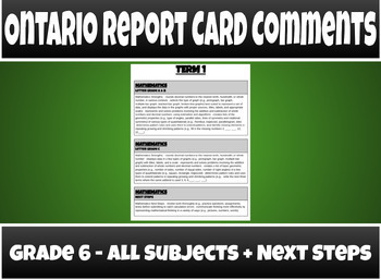 Preview of Ontario Report Card Comments - Grade 6 - ALL SUBJECTS (NEW 2023 LANGUAGE CURR.)