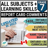 Grade 7 Ontario Report Card Comments ALL SUBJECTS & Learni