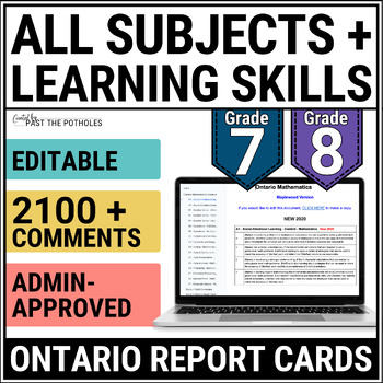 Preview of Ontario Report Card Comments All Subjects & Learning Skills Grade 7 8 EDITABLE