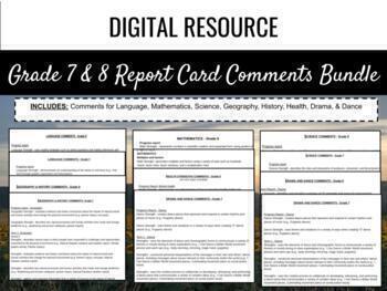 Preview of Ontario Report Card Comments - Grade 7 and 8 (Editable)