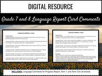 Preview of Ontario Report Card Comments - Grade 7 and 8 Language (Editable)