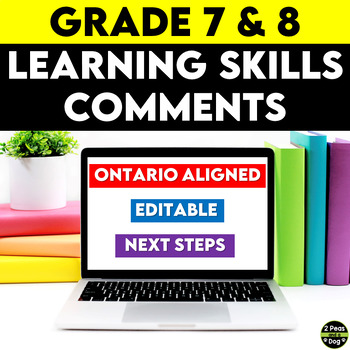 Preview of Ontario Report Card Comments Grade 7 and 8 Learning Skills Editable