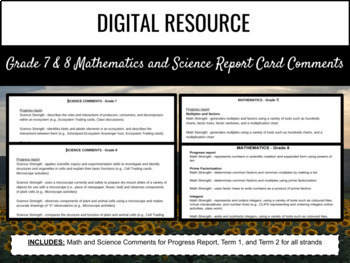 Preview of Ontario Report Card Comments - Grade 7 and 8 Mathematics and Science (Editable)
