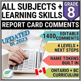 Ontario Report Card Comments Grade 8 ALL SUBJECTS & Learni