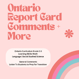 Ontario Report Card Comments Grades 1-3 ALL STRANDS + LEAR