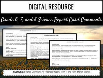Preview of Ontario Report Card Comments - Grades 6, 7, and 8 Science (Editable)