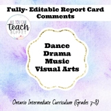 Ontario Report Card Comments Grades 7 & 8 (Drama, Dance, M