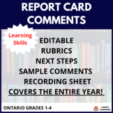 Ontario Report Card Comments Learning Skills and Rubrics; 