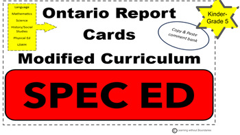 Preview of Ontario Report Card Comments - MODIFIED CURRICULUM