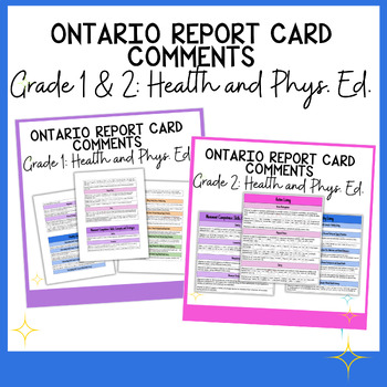 Preview of Ontario Report Card Guid Grade 1 & 2 Health and Physical Education Comments