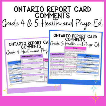 Preview of Ontario Report Card Guide Grade 4 & 5 Health and Physical Education Comments