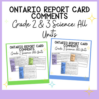 Preview of Ontario Report Cards | Grade 2 & 3 Science Comments | All Units