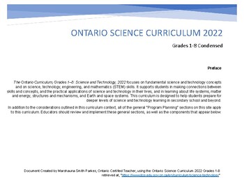 Preview of Ontario Science Curriculum 2022 - Grades 1-8 Complete Overview