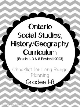 Preview of Ontario Social Studies Curriculum Checklist for Grades 1-8 BUNDLE Revised 2023