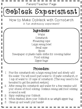 Oobleck Experiment by Jessica Contratto | Teachers Pay Teachers