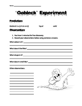 Oobleck Exploration Worksheet by Mrs Alexander | TpT