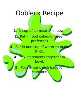 Preview of Oobleck Recipe and Worksheet (Dr. Seuss, Bartholomew and the Oobleck)