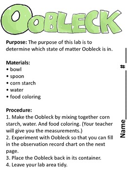 Oobleck lab sheet by math and science lover | Teachers Pay Teachers