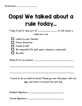 Preview of Oops! Behavior Correction Report / Classroom Rules