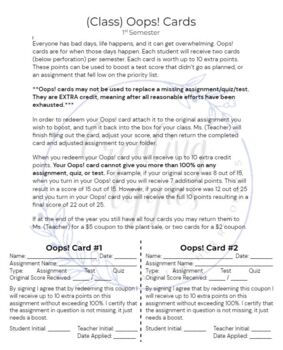 Preview of Oops! Cards Extra Credit