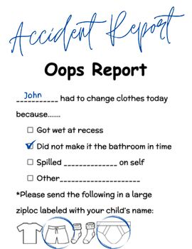 Report Slip to Parents for Child Changing Clothes (Accident Oops