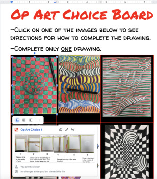Preview of Op Art -Optical Illusions-Art Project-Choice Board- Virtual Learning 