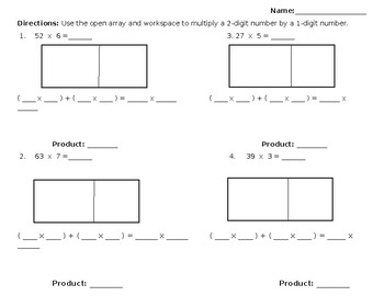 Preview of Open Array 2-Digit by 1-Digit Multiplication Practice (Editable)