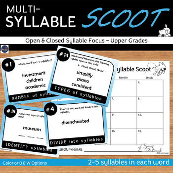 Preview of Open Closed Multi-Syllable Word SCOOT Game Decoding Activity Grades 4-8 No Prep