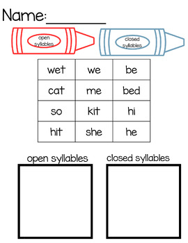 Preview of Open / Closed Syllable Sort