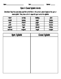 Open And Closed Syllables Worksheet | Teachers Pay Teachers