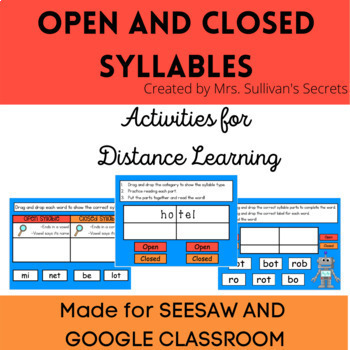 Preview of Open & Closed Syllables Digital Activities - Seesaw & Google Slides