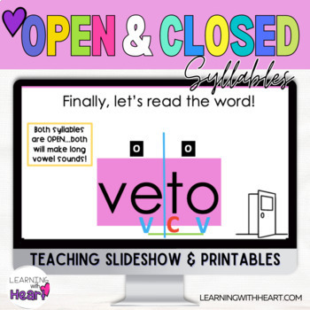 Preview of Open & Closed Syllables:  Google Slides and Printables!