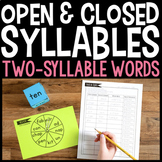Open & Closed Syllables Worksheets Activities Division Sor