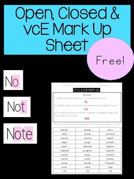 Preview of Open, Closed, VCE Syllable MarkUp Freebie