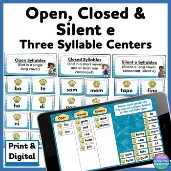 Preview of Open, Closed, and Silent e Syllable Centers, Sorts and Word Building Activity