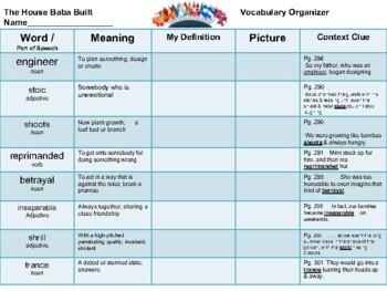 OC - U3W4 - The House Baba Built Vocabulary Organizer by Michelle