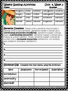 Preview of OC- U4W3 - Alejandro's Gift Spelling Activity Sheet