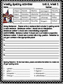 Preview of OC - U5W2 A Spy by Chance Spelling/Grammar activity sheet