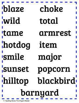 Preview of Open Court Unit 1 Lesson 1 The Origami Master Spelling Words