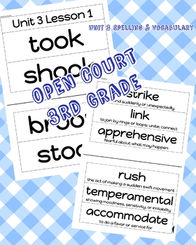 Preview of Open Court Unit 3, 3rd Grade, Spelling and Vocab Words