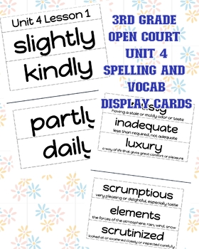 Preview of Open Court Unit 4, 3rd Grade, Spelling and Vocab Words