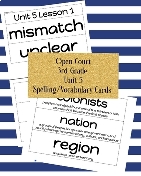 Preview of Open Court Unit 5, 3rd Grade, Spelling and Vocab Words