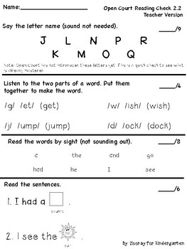 Open Court Weekly Reading Assessments Unit 2 Kindergarten | TPT