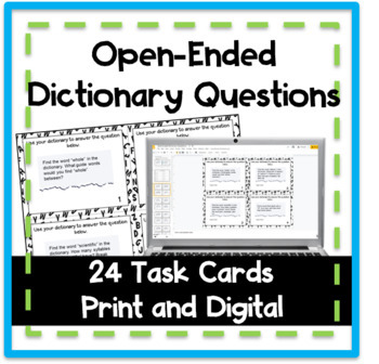 Preview of Open-Ended Dictionary Skills Search Task Cards Digital and Paper