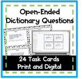 Open-Ended Dictionary Skills Search Task Cards Digital and Paper