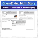 Open-Ended Math Story Problem 5.NBT.1 (3 Questions in docx