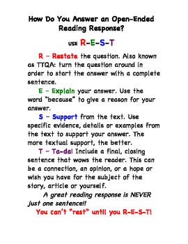 Open-Ended Reading Response Using the Acronym R-E-S-T by Susan Brody
