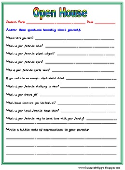 Open House About Me Parent/Student Interactive Worksheet (FREE) | TpT